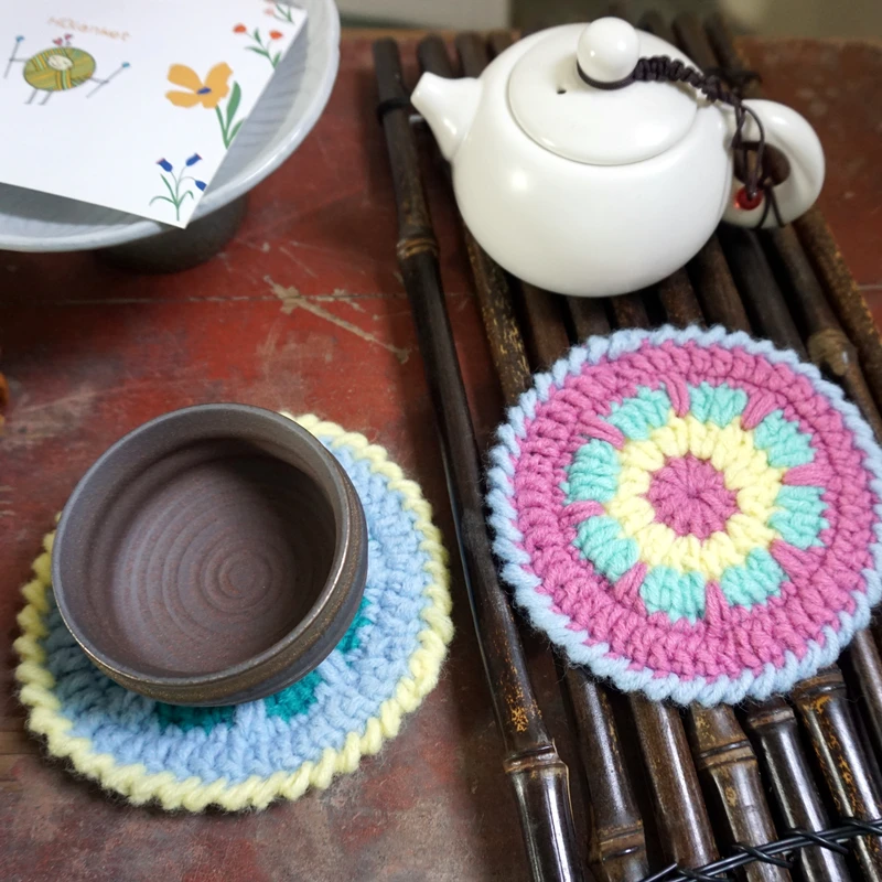 Crochet Doilies Multicolor Coasters round Table Mats Decoration Handmade Crochet Cup Pad 11cm 20pcs/lot