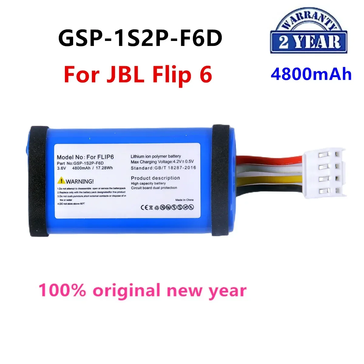 Original GSP-1S2P-F6D New Replacement 4800mAh For JBL  Flip 6/ Flip6 Speaker Replacement Battery.