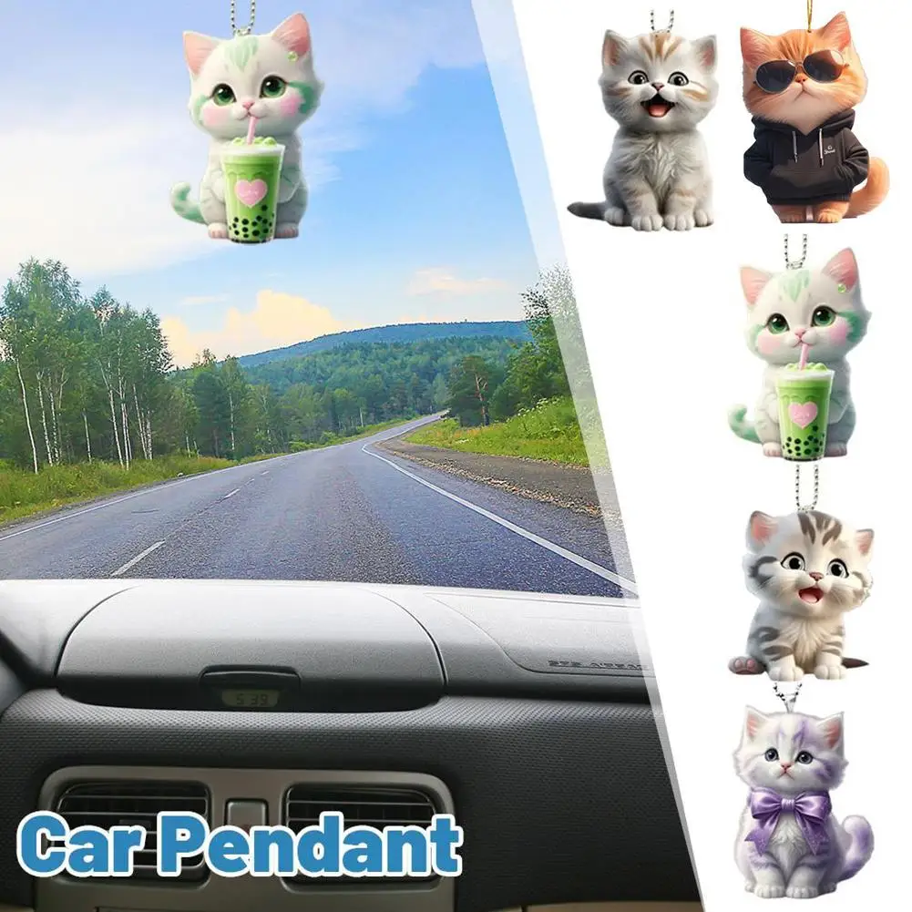 

Car Hanging Pendant 2D Acrylic Flat Surface Cat Car Ornaments Car Interior Decor Handmade Craft Ornament