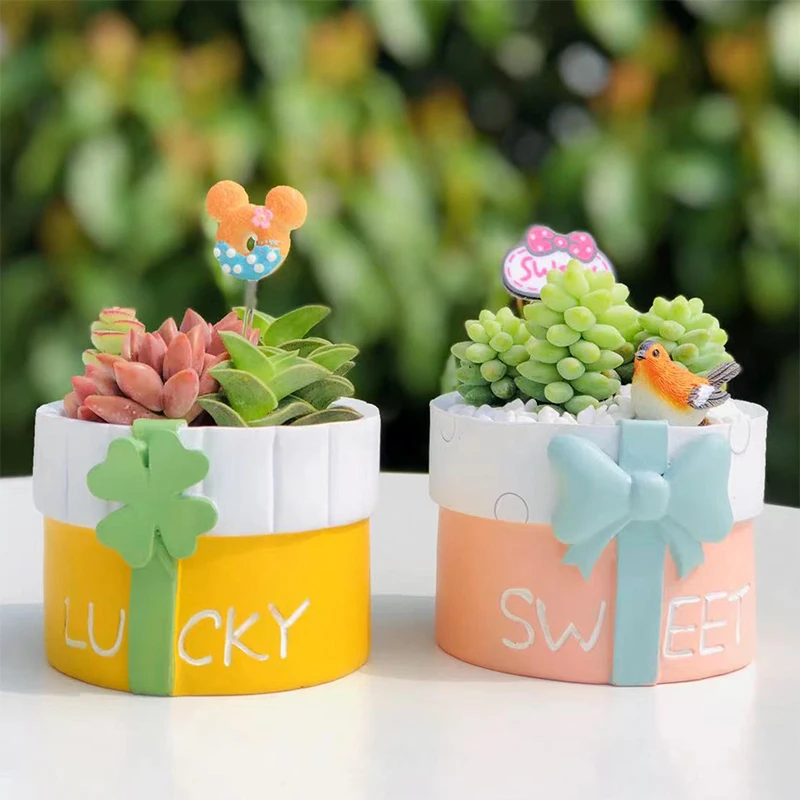 

Gift Box Shaped Planters for Succulents Air Plants Creative Flower Pot Pencil Holder Containers for Home Office Tabletop Decor