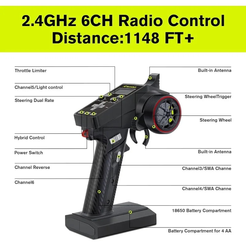 سيارات RC بدون فرش 1/10، شاحنة مونستر، 50+ ميلا في الساعة، دفع رباعي، مقاومة للماء، ألياف الكربون، أسود
