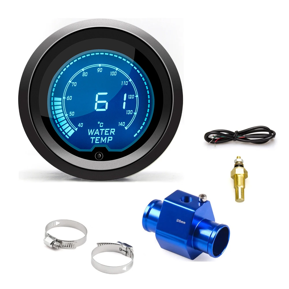 2'' 52mm Samochodowy wskaźnik temperatury wody LCD Cyfrowy wyświetlacz 40~140 ℃   Z czujnikiem temperatury wody Adapter czujnika temperatury wody 1/8NPT