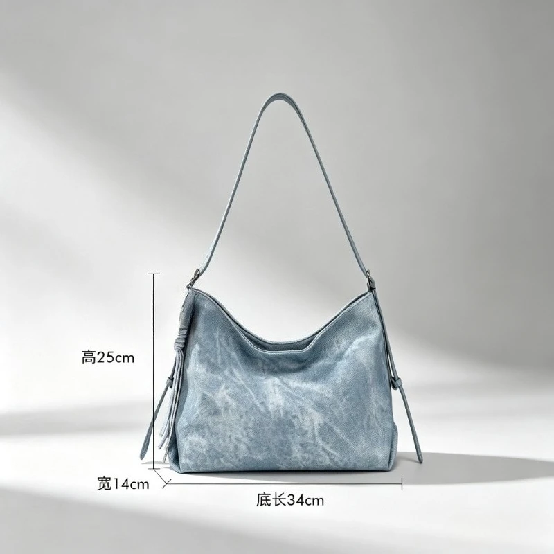 2026 New Niche Lazy Shoulder Tote Bag Women Large Capacity Commuter Crossbody Bag Fashion Trendy Tie Dye Soft Leather Handbag