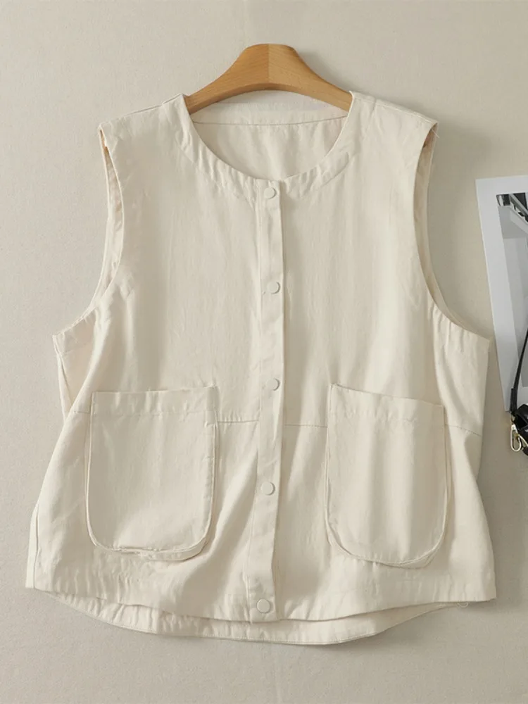 Elegant Japanese Style Loose Fit Pure Cotton Vest Women's Outerwear Autumn Layering Good Looking Small Size Jacket