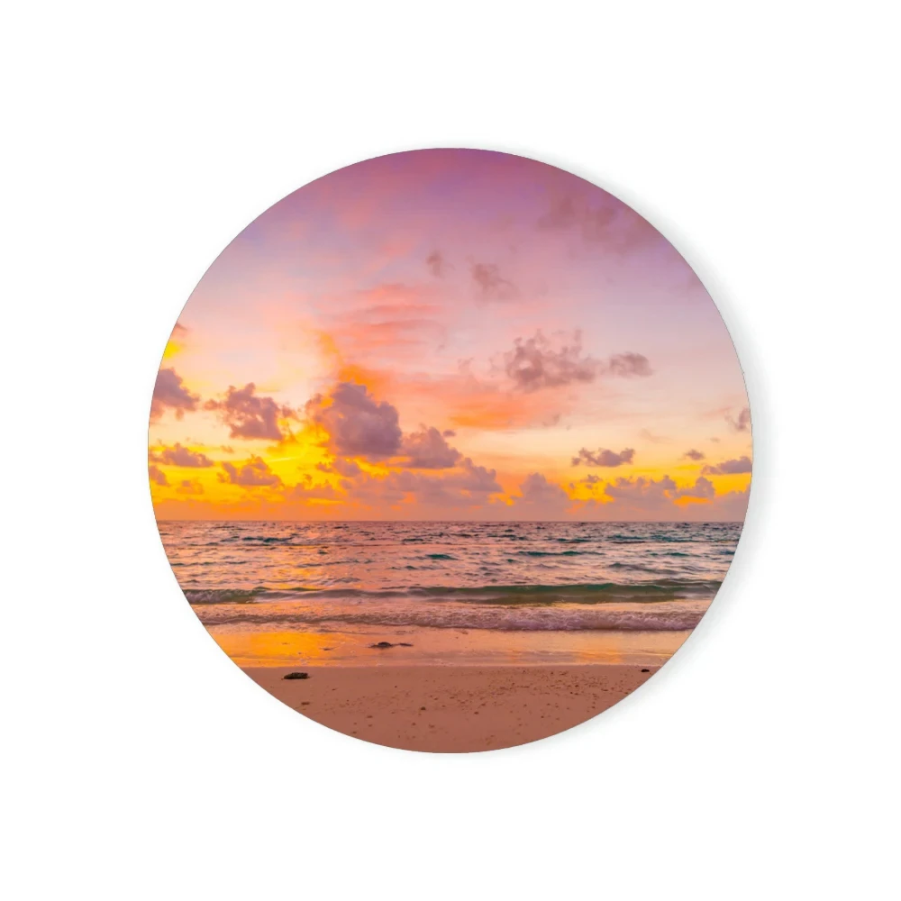 Sunset Ocean Sea Waves Beach Enamel Coasters Coffee Mug Place Mats with Cork Base Prevent Furniture From Dirty and Scratched