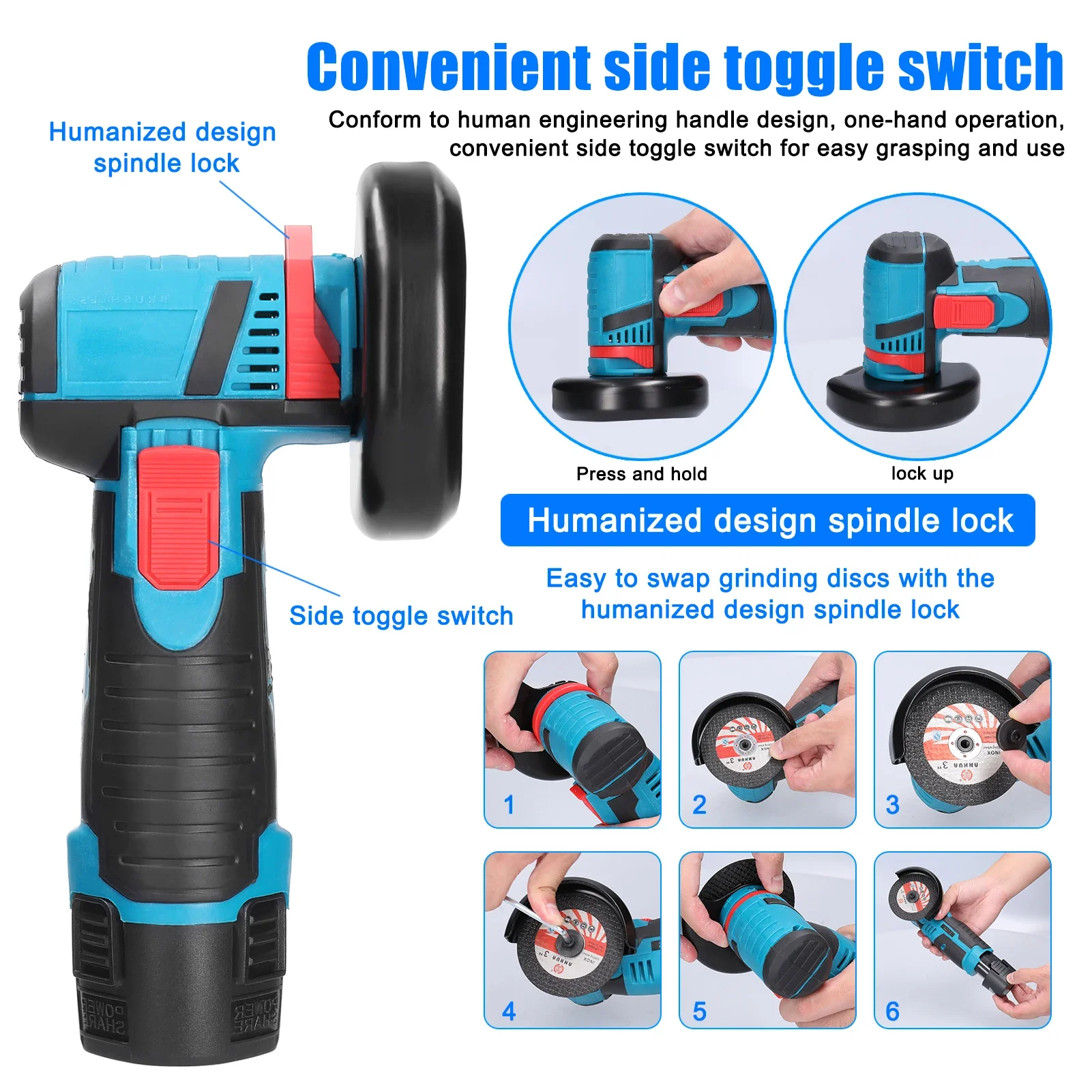 

12V Cordless Electric Angle Grinder 19500rpm Lithium Battery Mini Polishing Grinding Machine Diamond Cutting Power Grinder