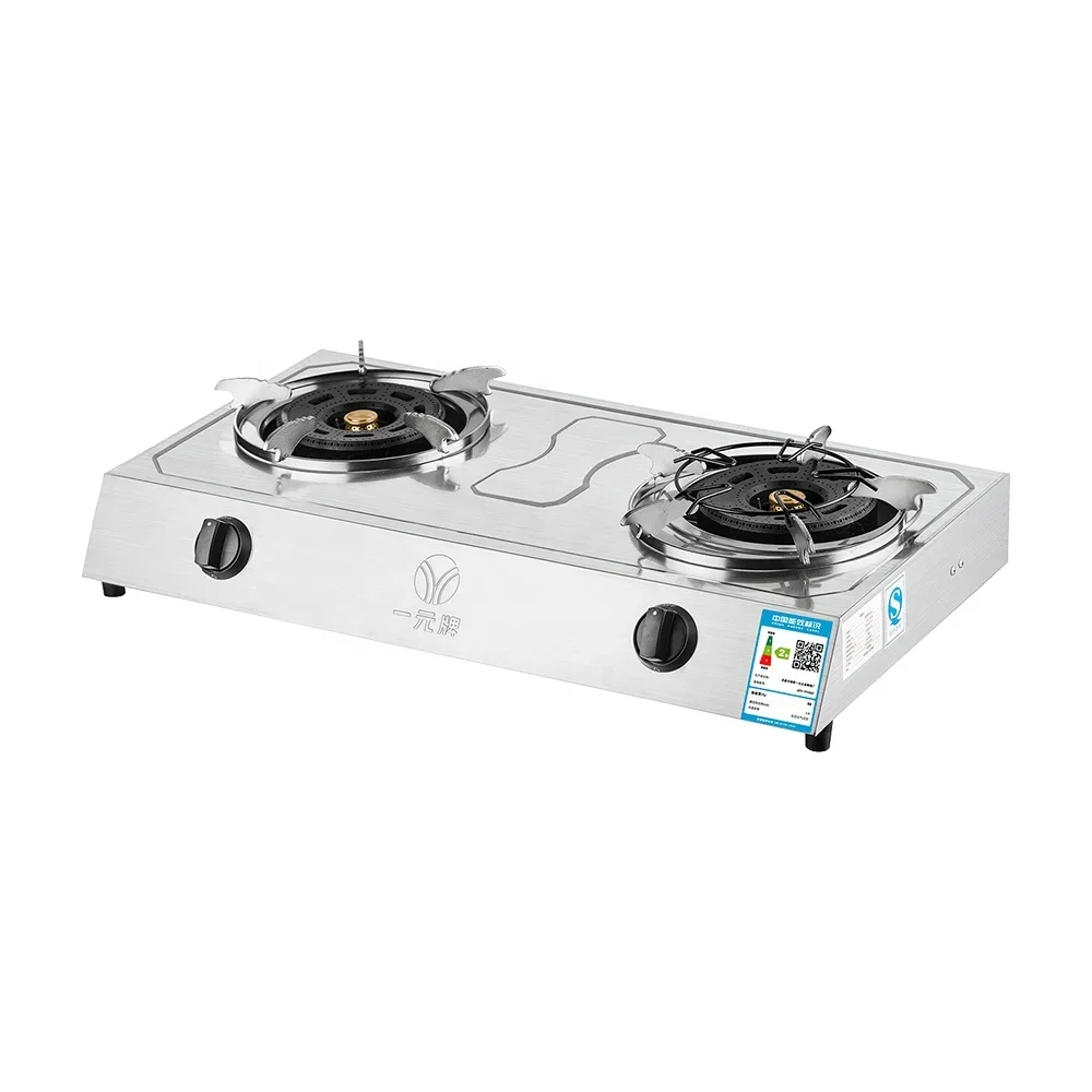 High quality double burner domestic 2 plate gas stove with thickened stainless steel panel