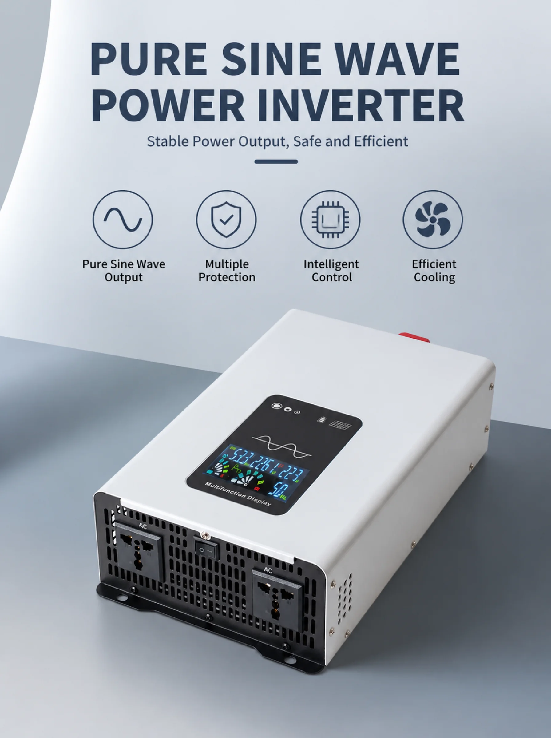 1600W/ 2600WPure Sine Wave Inverter 12V to 110V/220V with LCD Display US Socket for Car RV Camping - Power Converter