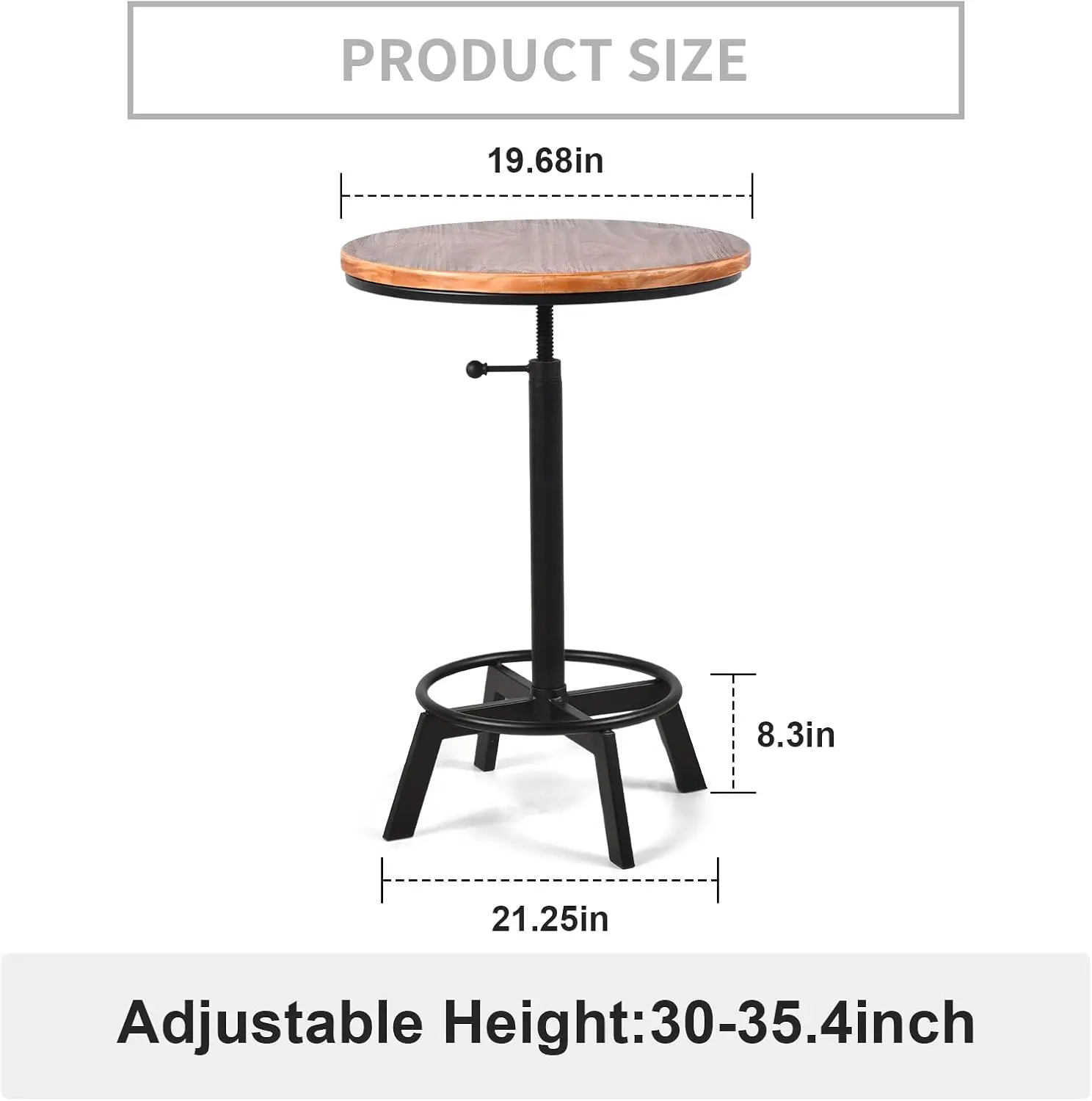 Farmhouse Bar Table 30-35.4Inch Height Adjustable Rustic Bistro Pub Table For Kitchen Coffee House Vintage Cocktail Table