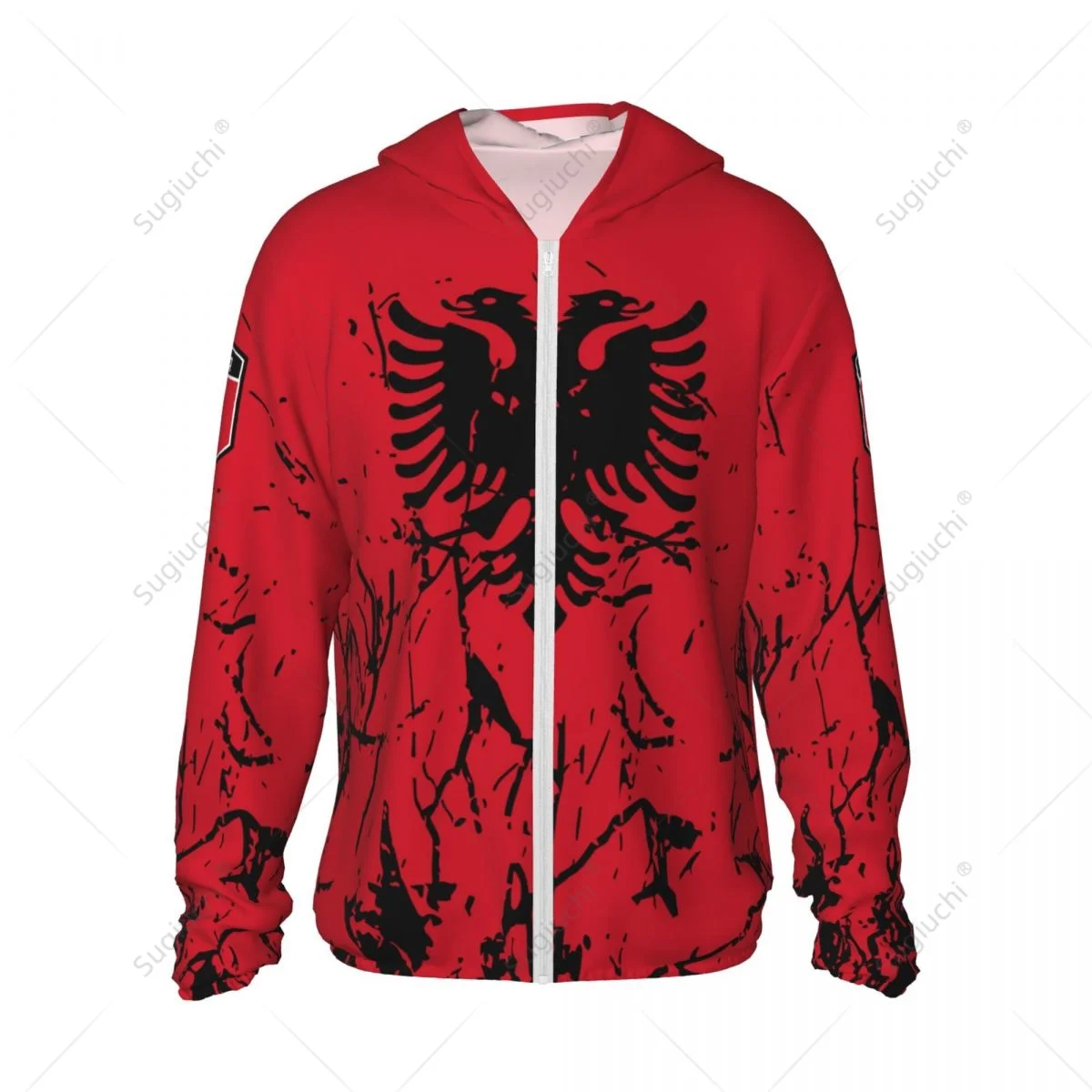 Albania Flag Sun Protection Hoodie Sunscreen Clothes Fishing Cycling Running Quick Dry Long Sleeve With Zipper Polyester