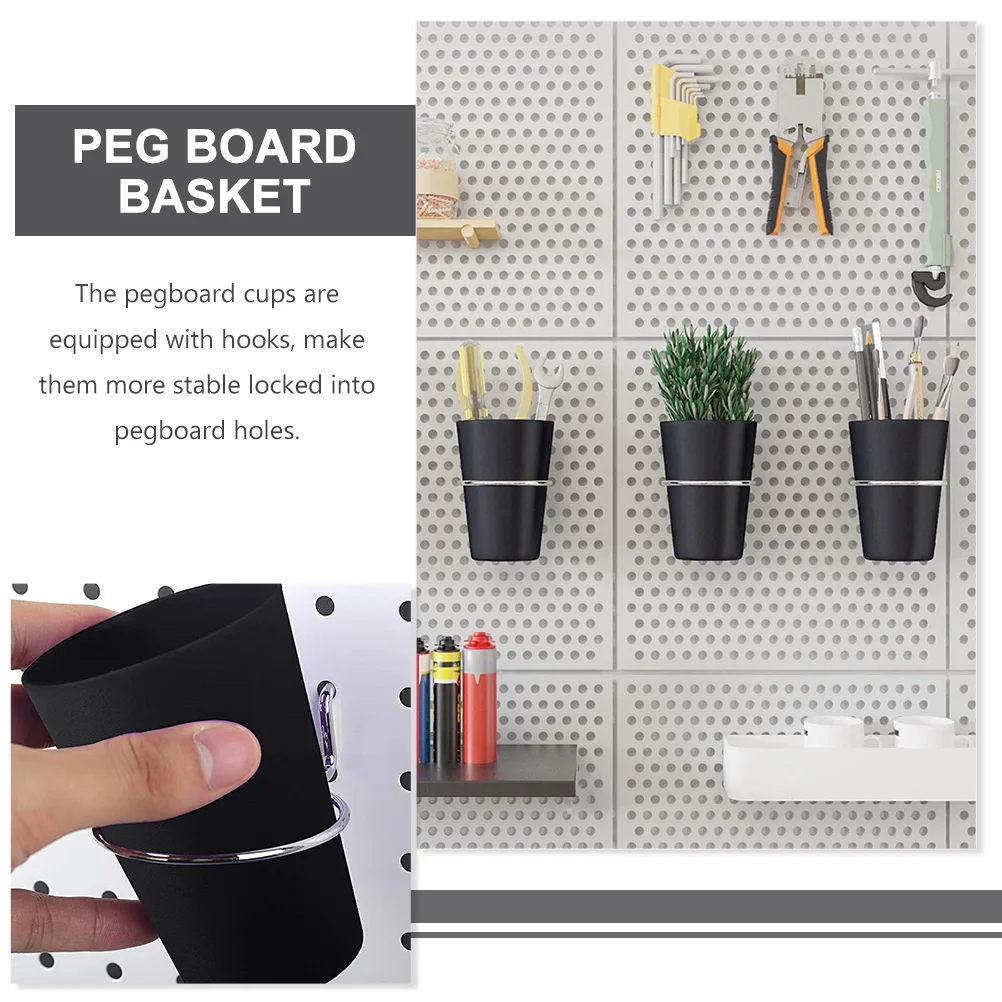 

5 Sets Pegboard Cups With Hooks Sturdy Storage Organizer No Drilling Hardware Pens Screws Clips Fasteners Garage Workshop Craft