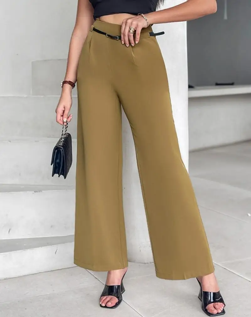 

Elegant Women's High Waisted Wide Leg Pants Waistband Temperament Commuting Straight Leg Pants Urban Women's Casual Trousers