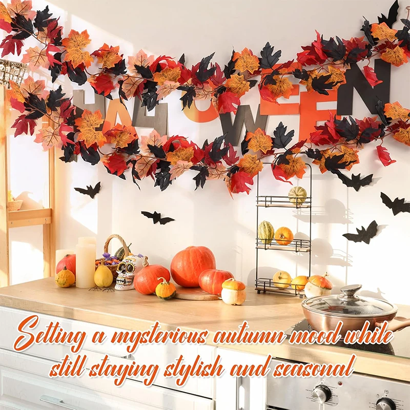 175cm 1Pcs Artificial Maple Leaf Garland Fake Autumn Leaf Rattan for Thanksgiving Halloween Festivals Wedding Xmas Decoration