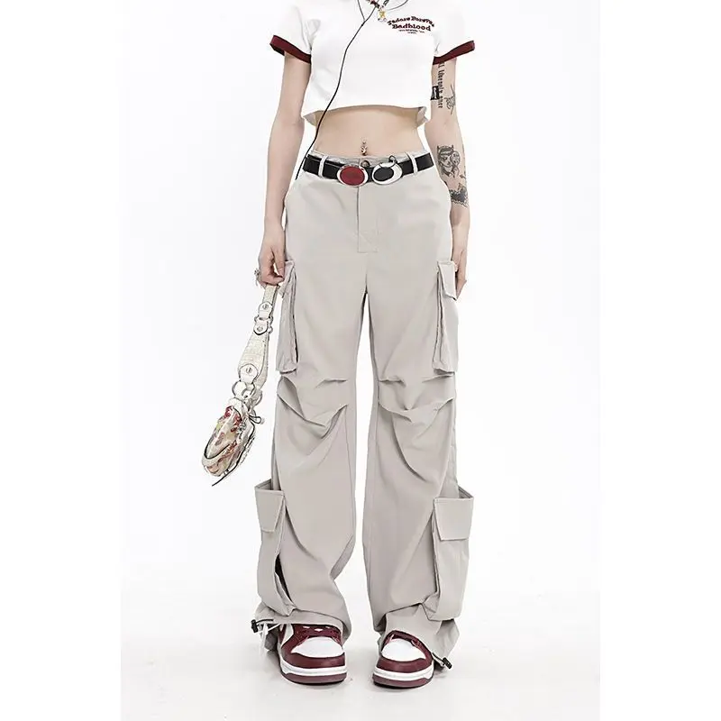 High Street Vintage Solid Color Lovers Cargo Pants Classic Personality Multiple Pockets Loose Straight Cylinder Trousers