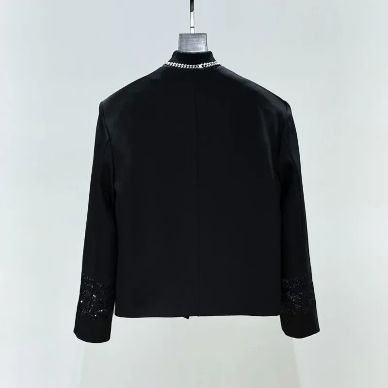 WVGA Spring Autumn New Men Heavy Starry Sky Hot Diamond Short Jacket Niche Casual Collarless Padded Shoulder Coat Ins Y2K W16590