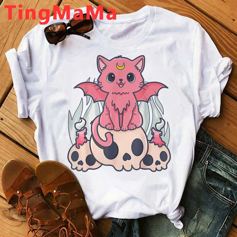 Pastel Goth T Shirt Men Women Kawaii Cartoon Gothic Clothes Harajuku Y2k Shirt Unisex Graphic Tees Female Hip Hop T-shirt Male