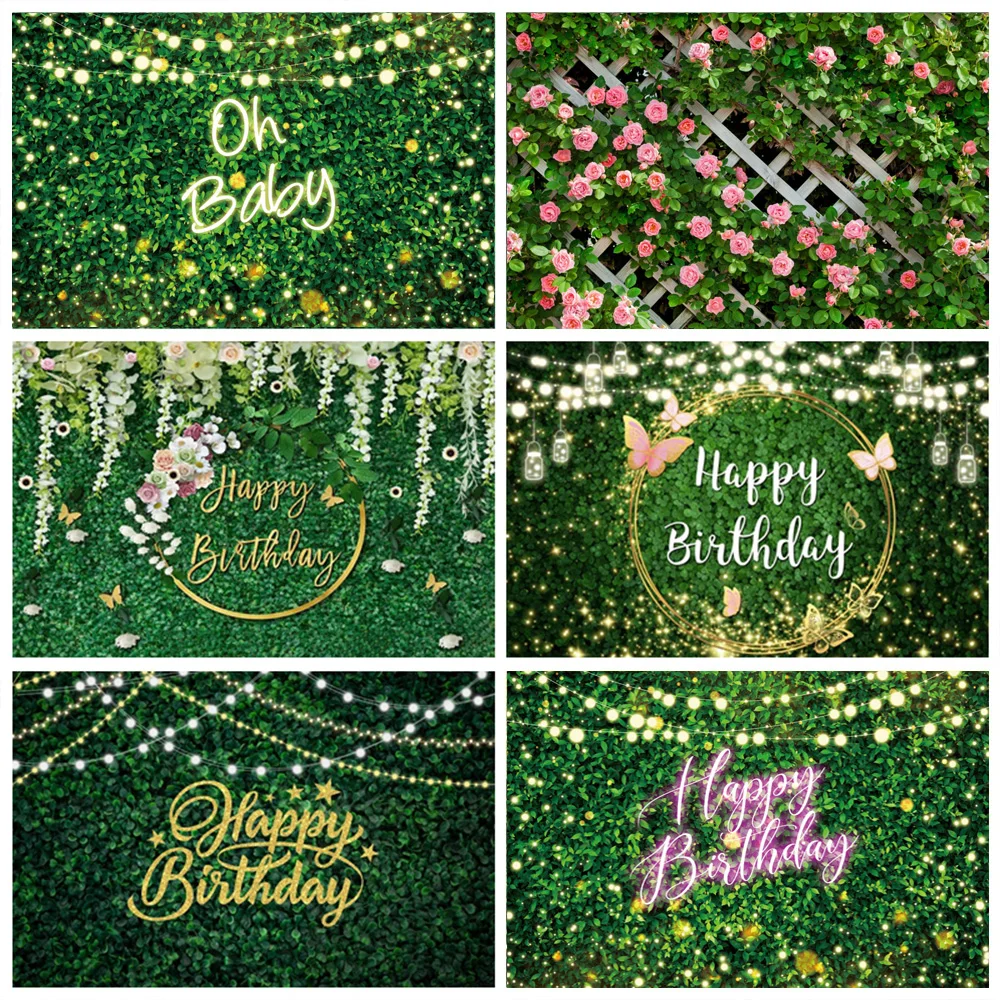 Green Leaves Grass Flower Decor Backdrop Tropical Jungle Summer Baby Shower Birthday Party Wedding Photography Background Custom