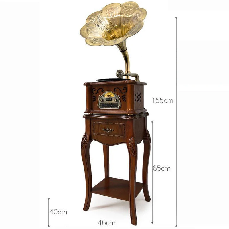 Vintage BT Multi Functional Gramophone Vinyl Record Player with CD USB Radio Function 60W Solid Wood Cabinet for  Living Room