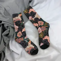 Because Black Pug Stockings Cute Flower Printed Trendy Socks Winter Non Slip Socks Ladies Cycling Quality Socks