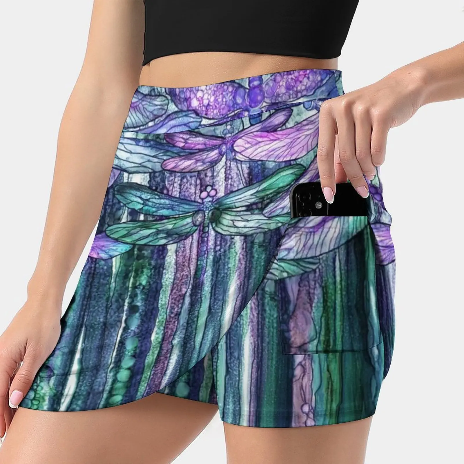 

Dragonfly Bloomies 1-Lavender Teal Women's skirt Mini Skirts A Line Skirt With Hide Pocket Dragonfly Dragonflies Dragonfly Art