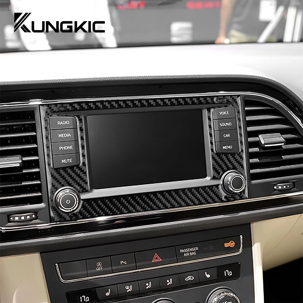 Real Soft Carbon Fiber Sticker For Seat Leon 2013 2014 2015 LHD RHD Car Central Control Screen Trim view 4