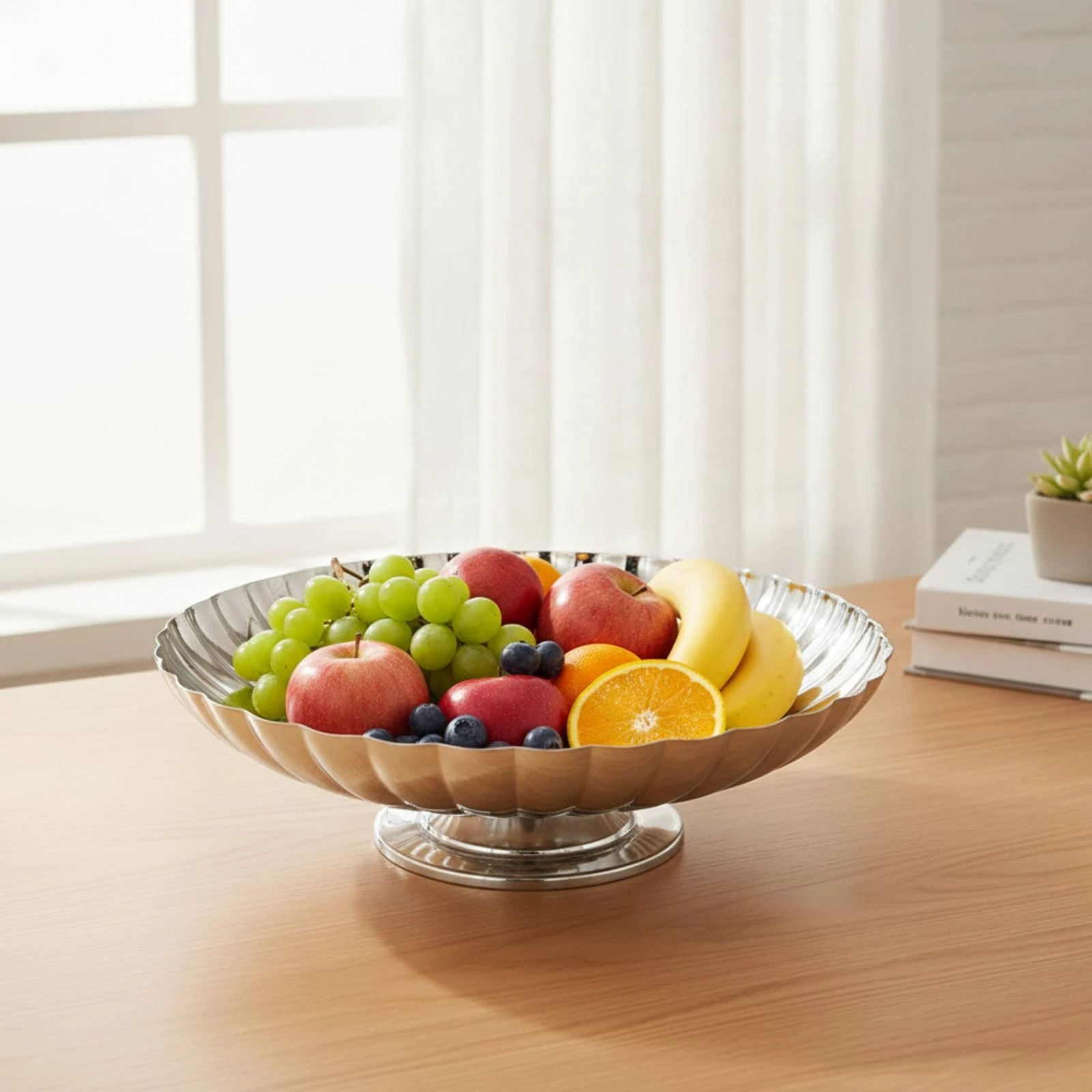 Fruit Bowl with Pedestal Silver Pedestal Bowl Jewelry Dish Modern Decorative for Kitchen Counter, Dining Table