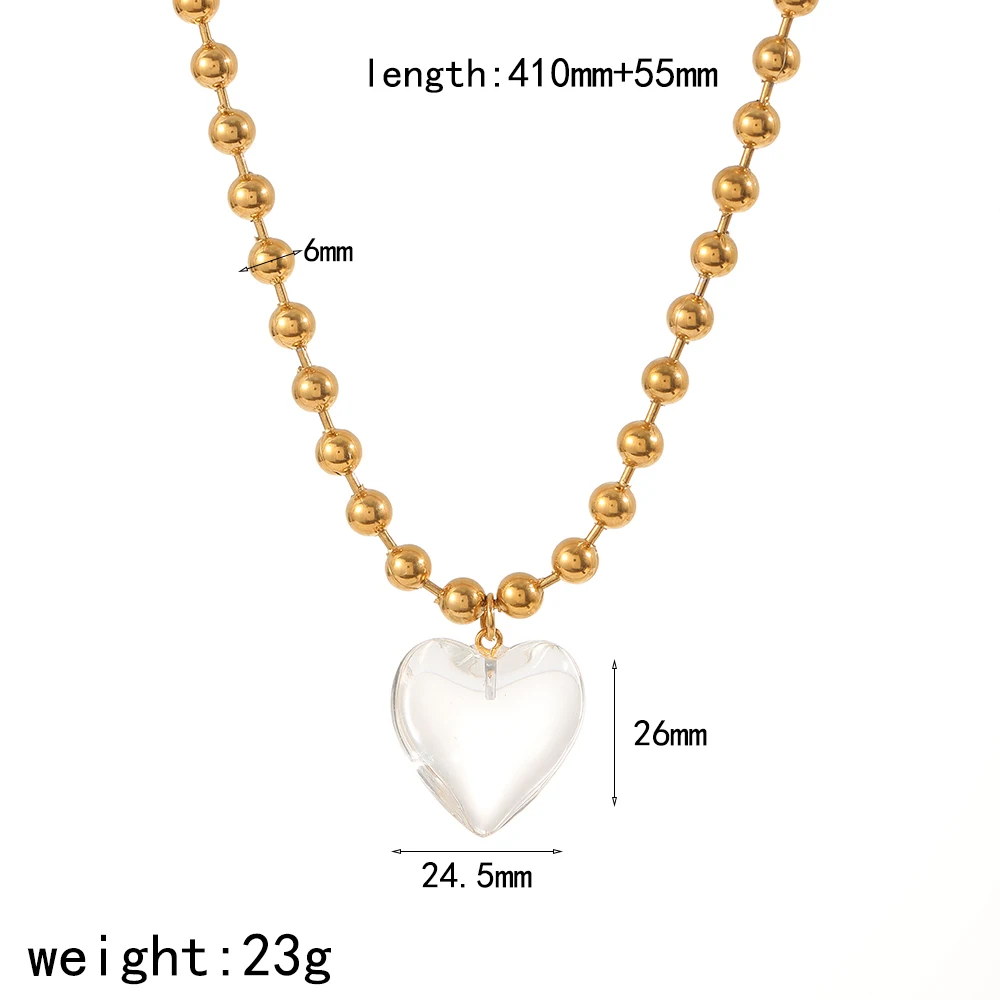 Neue 6/8mm Edelstahl-Kugelketten für Damen und Herren, Gold-/Silberfarben, Metall-Anhänger in Form eines Pfirsichherzens, Schmuckgeschenke – Detail 5