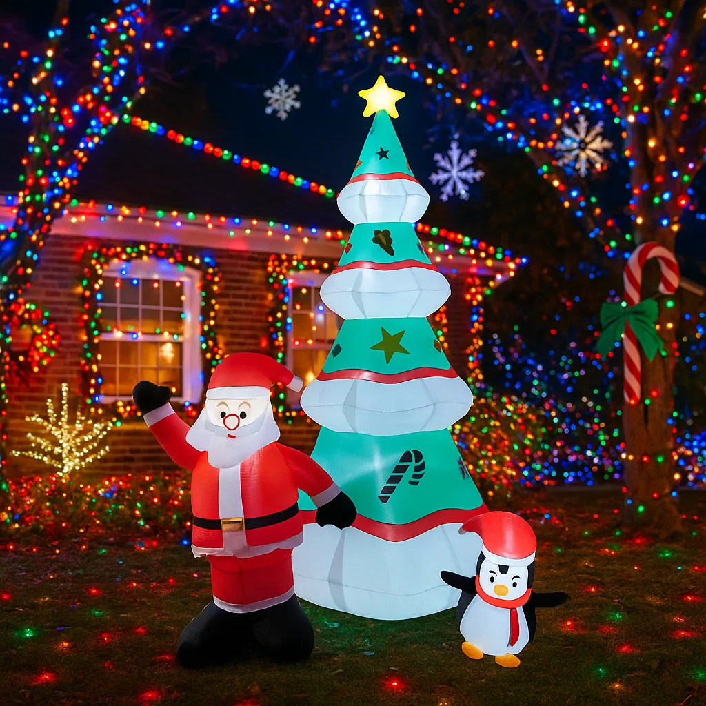 2,1 M/6,8 pies inflable Santa Claus pingüino árbol de Navidad luces LED decoraciones para el hogar juguetes patio Navidad vacaciones adornos suministros