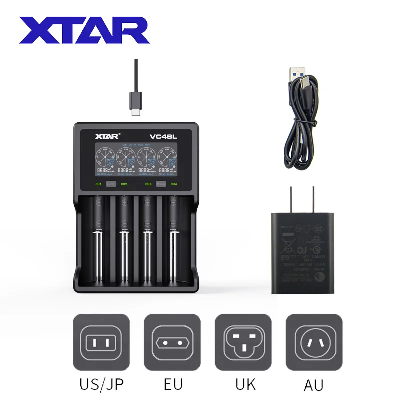 XTAR 18650 Battery Charger VC4SL QC3.0 Type C USB Charger Charging Rechargeable Li-ion Battery 20700 18650 21700 Battery Charger