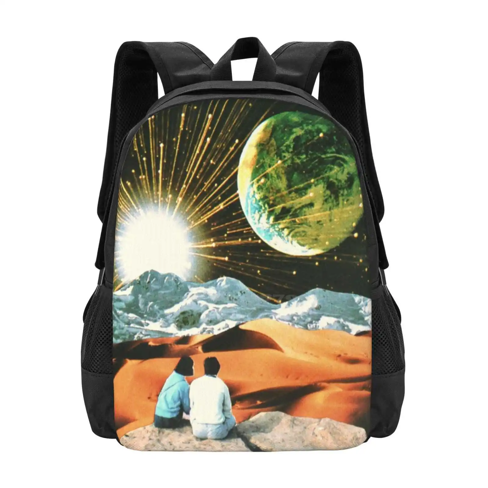 Another Earth Hot Sale Schoolbag Backpack Fashion Bags Collage Handmade Paper Cut Paste Surrealism Space Visual Retro Vintage