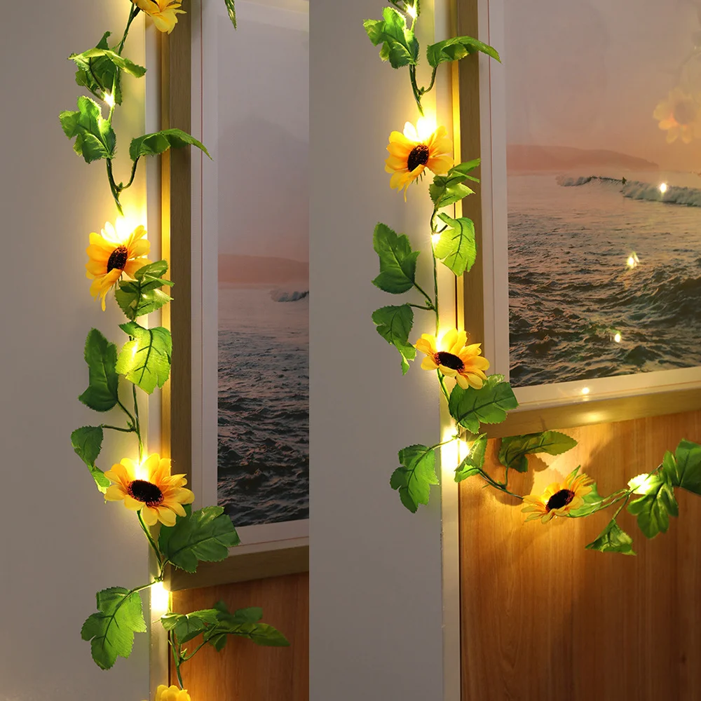 2M 20LEDs Battery Operated Sunflower Fairy Lights Home Decorative LED String Lights Artificial Flower Christmas Garland Lamp