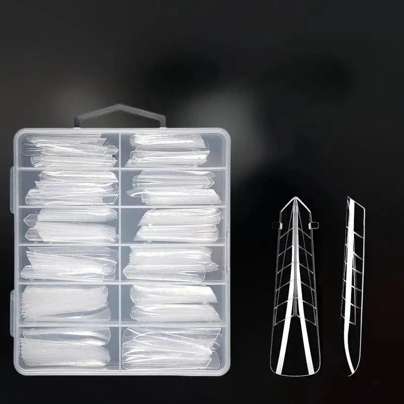 120pcs False Tips Quick Building UV Gel Acrylic Nail Mold Full Cover Nail System Shaping Extension Top Dual Forms Nails Mold