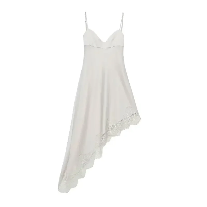 فستان هالتر مثير على شكل حرف A بحاشية غير متماثلة وحافة من الدانتيل للحفلات فستان أنيق للسيدات رفيع وبسيط ومتين بدون أكمام ملابس خروج #1