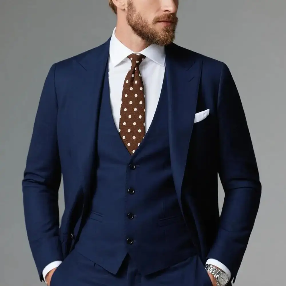 

Men's Groom Tuxedos Three-Piece Peak Lapel Suit Solid Jacket Vest Pants Party Prom Daily Casual Tuxedo Business Men Suits