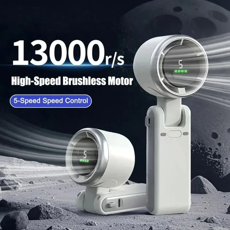 Portable 3-in-1 Turbo Handheld Fan, 5 High-Speed Settings, 3600mAh Power, Digital Screen, Foldable USB/Type-C Charge