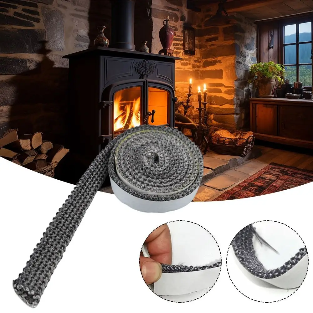 Self Adhesive Flat Stove Rope 2m*10mm/12mm/15mm Black Fiberglass Fireplace Door Sealing Strip Replacement Gasket Tape