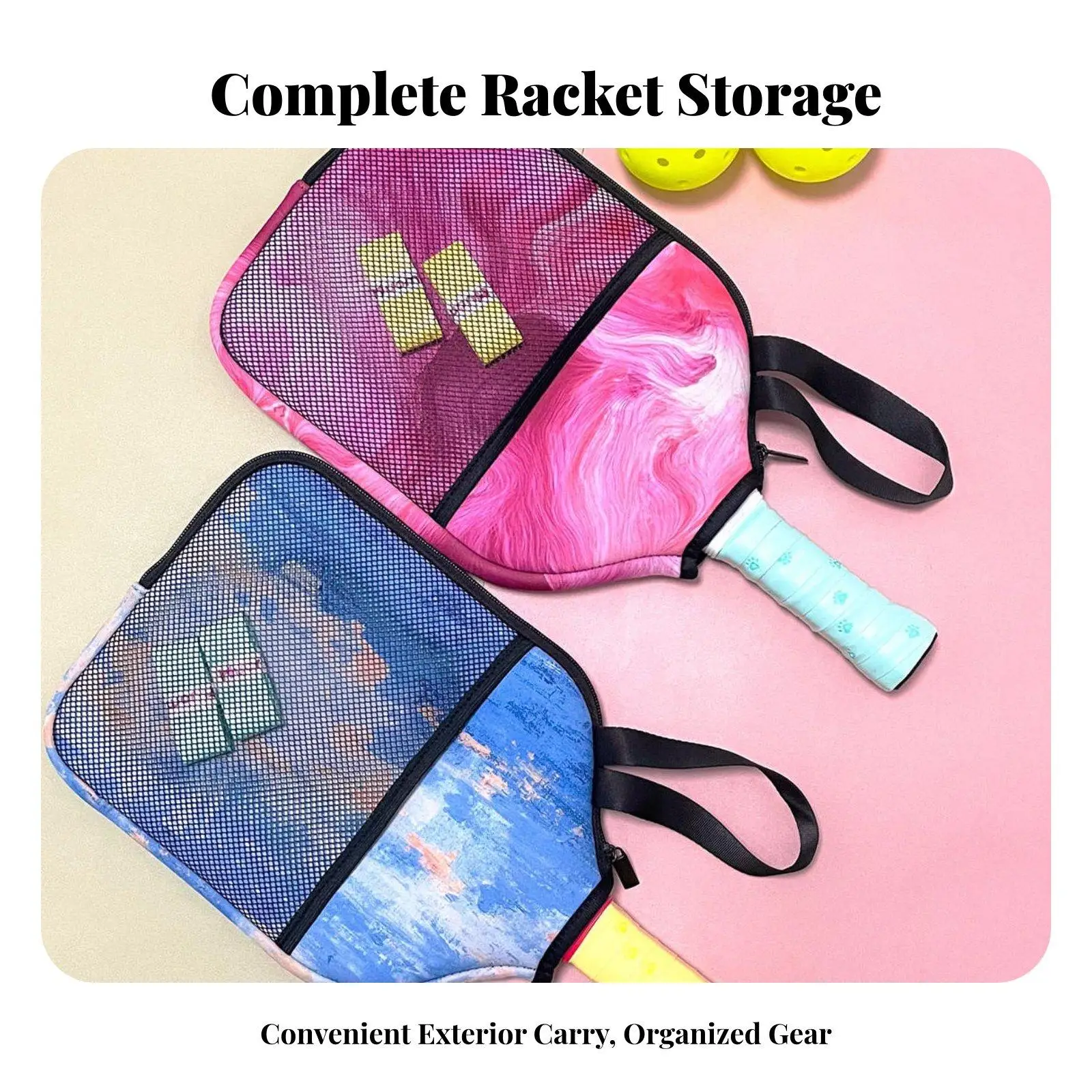Neoprene Paddle Sleeve Protector with Hanging Loop for Fence or Bag Lightweight Racket Cover for Travel Use