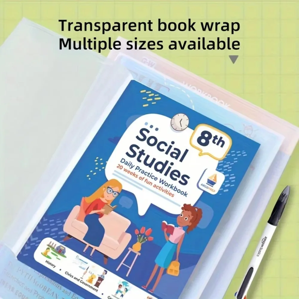 10PCS A4/16K/A5 Plastic Book Cover Self-Adhesive Closure Wear-Resistant Transparent Book Cover Waterproof