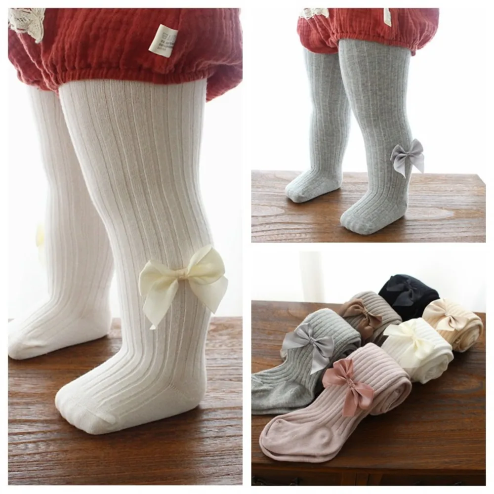 

The spring and autumn Period and Children's Tights big pp Baby Conjoined Stocking white Bowknot Knitting Girls Tights