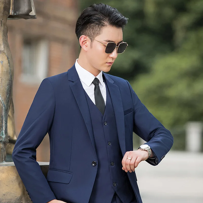 

2025 New Men Suit 3 Piece Set Korean Style Casual Blazer Groom Vest Pants Formal Suits for Men