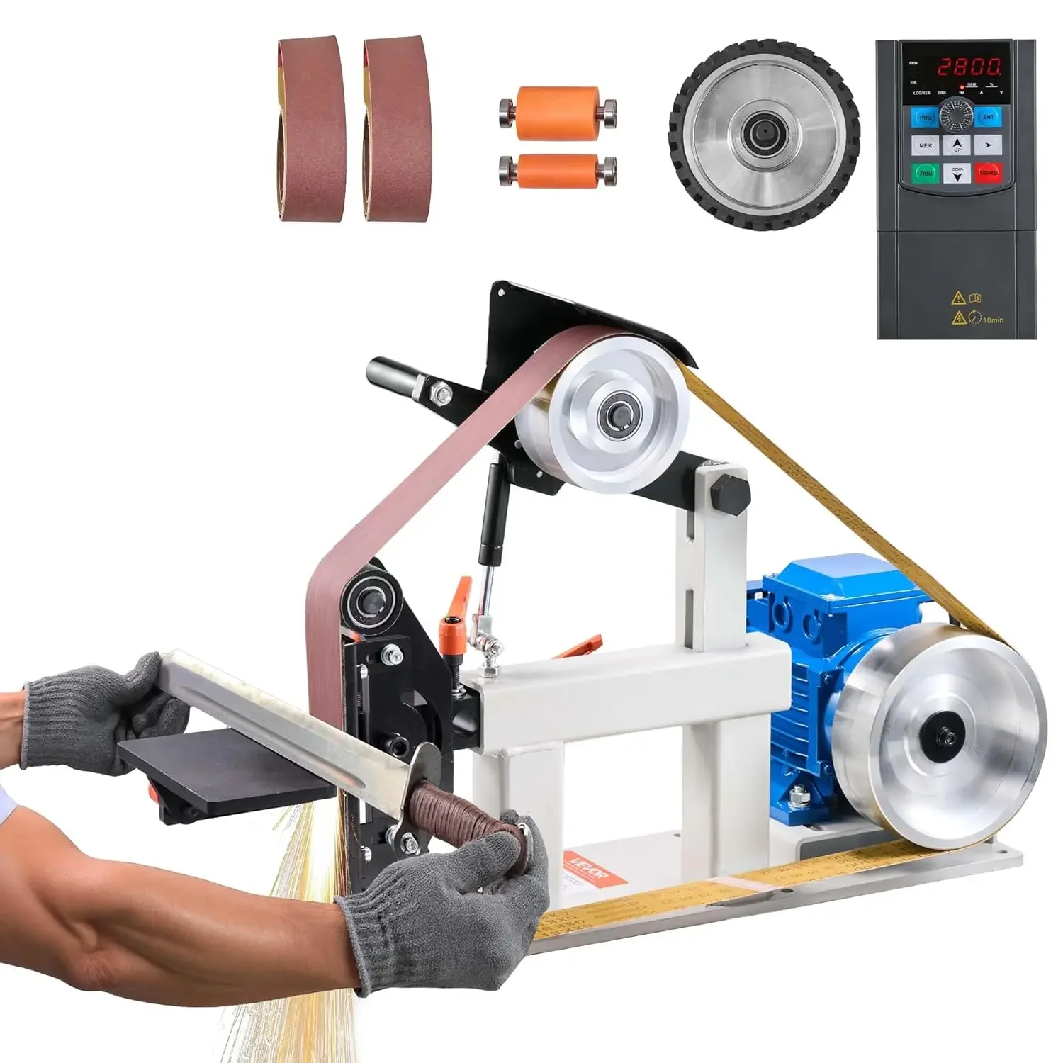 1500W 2HP Belt Sander Grinder 2 x 82 Variable Speed Belt Grinder for Metalworking 3 in 1 Belt Sander Polisher with 3 Grinding