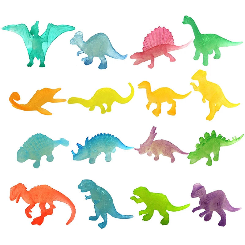 16pcs/bag Mini Luminous Dinosaurs Glow in the Dark Dino Toys Treat Kids Birthday Party Favors Boy Girl Gifts Goodies Fillers