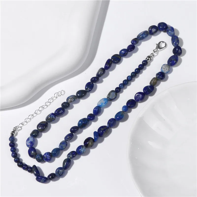 Natural Irregular Smooth Beads Necklace Lapis Lazuli Stonebead Necklace Vintage Reiki Headling Necklace Women Men Jewelry Gifts