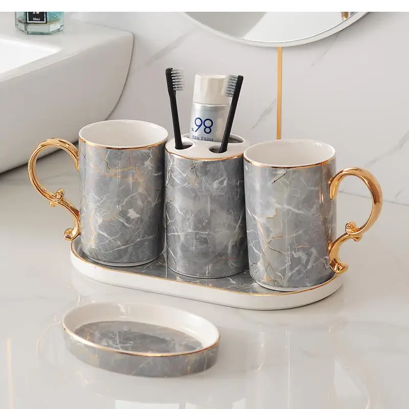 

Ceramic Bathroom Supplies Simple Lotion Bottle Toothbrush Holder Mouthwash Cup Decoration