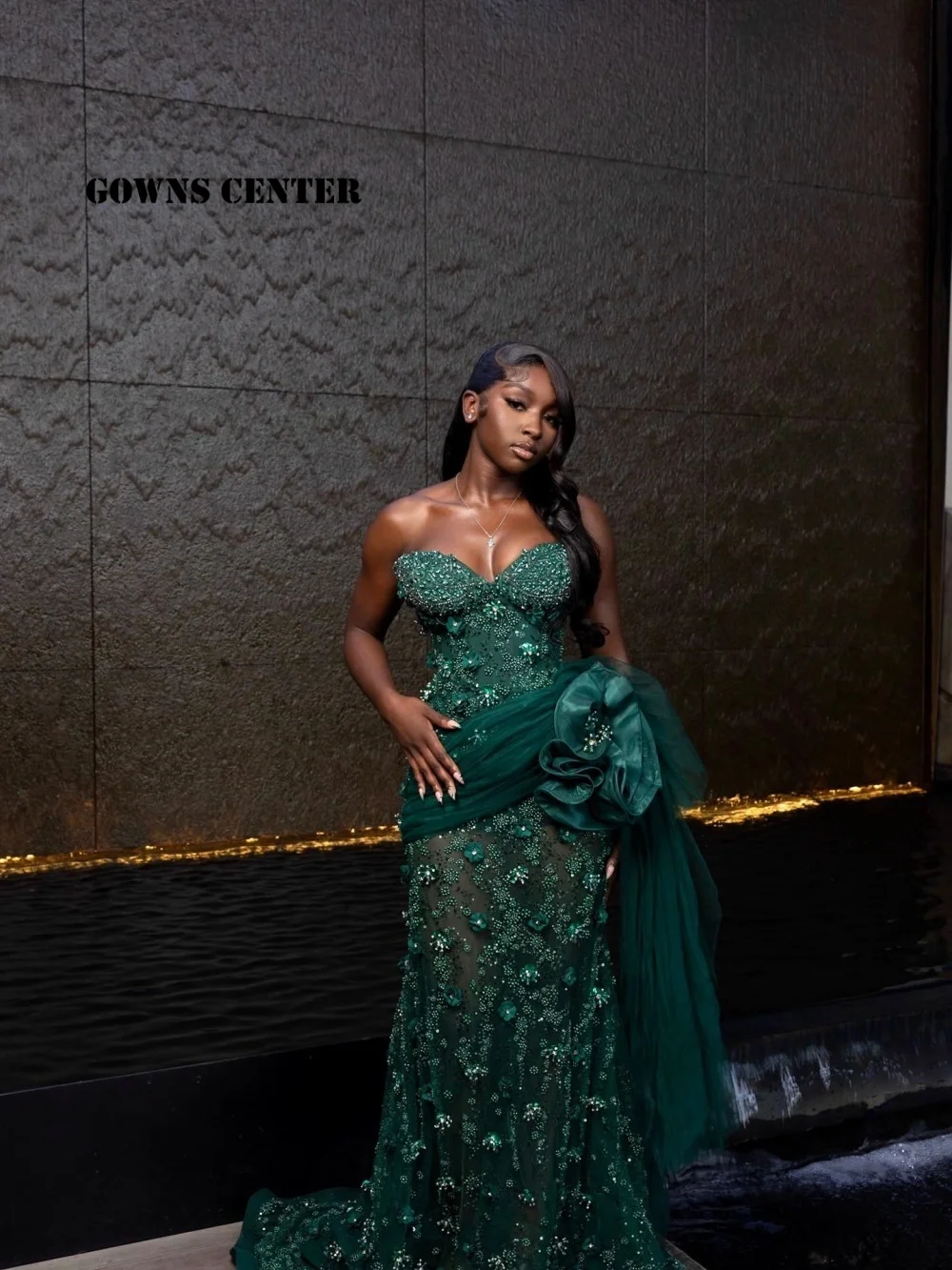 

Emerad Green Strapless Prom Dresses Black Girls Flowers Beading 2026 Graduation Birthday Luxury Dress Graduation Gown Customized