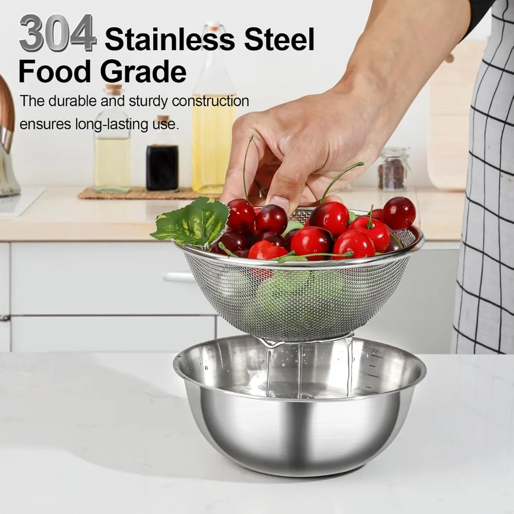 2 conjuntos de mini coador de aço inoxidável 304 com tigela microporosa, cestas de frutas de 1 qt, coador pequeno para frutas e morango