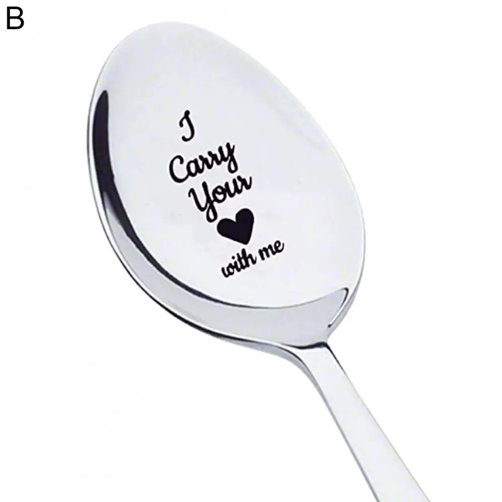 Lettering Spoon Portable Coffee Spoon Romantic Lettering Utensils  Durable Stainless Steel Meal Spoon Good Morning My Love