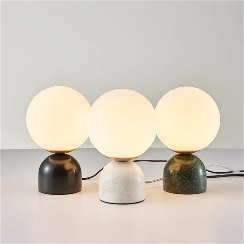 

Nordic Creative Fashionable Marble Living Room Table Lamp Modern and Simple Personality Bedroom Bedside Study Office Glass Light