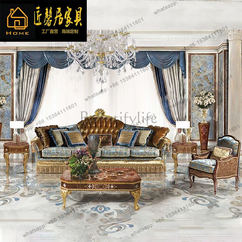 Shell inlaid European court style mansion villa large luxury furniture sofa coffee table