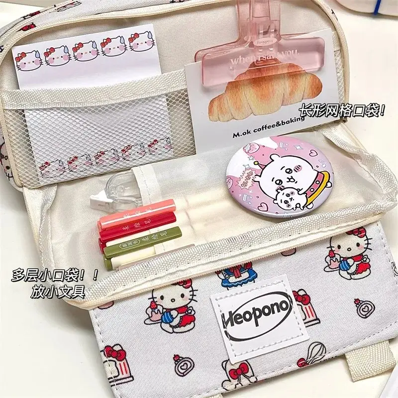 Sanrio Kawaii Anime Pencil Case Cartoon Hello Kitty Cute Canvas Pencil Case Printing Portable Cosmetic Bag Creative Girl Gifts